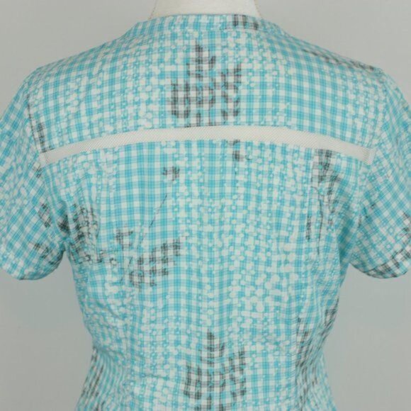 Exofficio Women's Medium Blue White Plaid V-Neck Short Sleeve Button Up Shirt - Picture 4 of 7